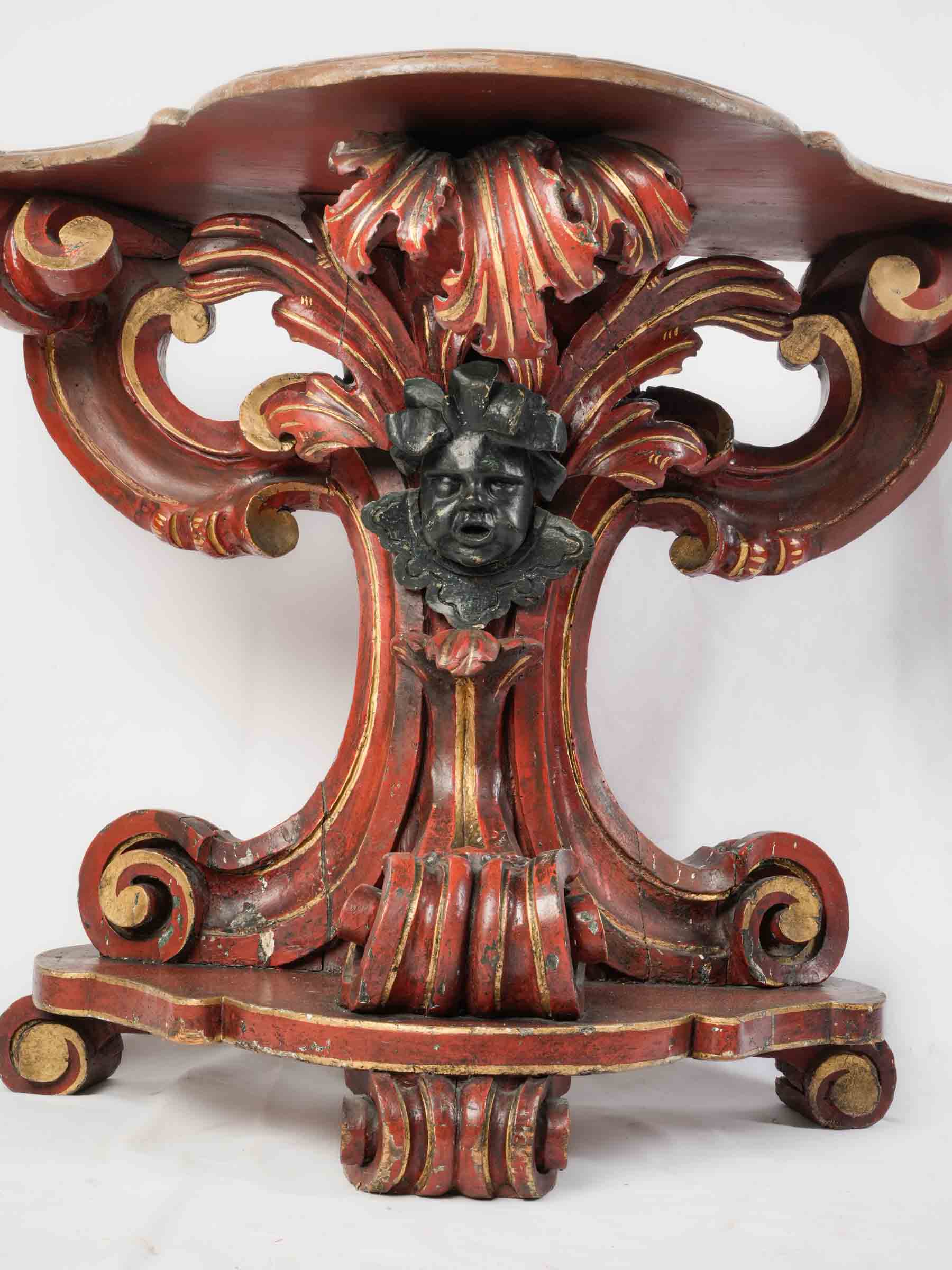 Italian Baroque Revival Console Table w/ Richly Carved Base & Faux Marble Top, Late 19th Century - 32" x 41¼"