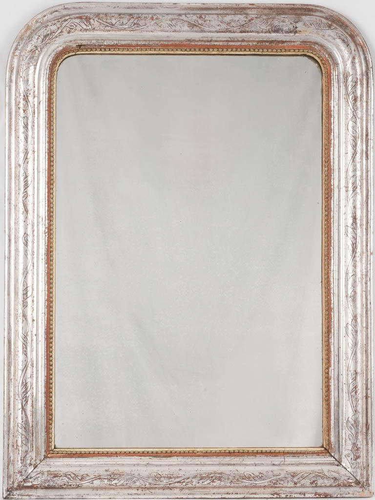 Silver Louis Philippe mirror w/ pearling and touches of red 32¼ x 24 –  Chez Pluie