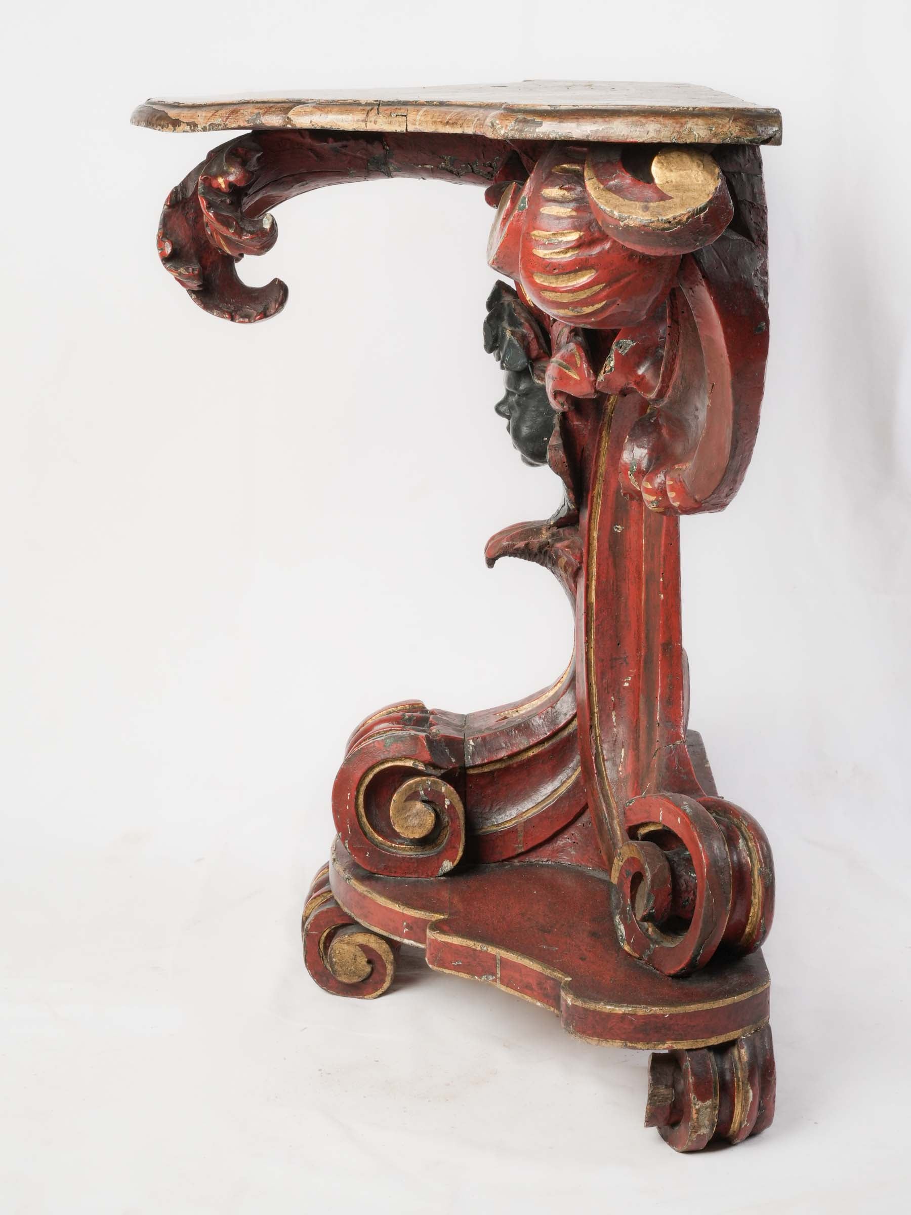 Italian Baroque Revival Console Table w/ Richly Carved Base & Faux Marble Top, Late 19th Century - 32" x 41¼"