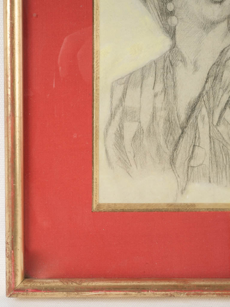 Antique French portrait of a lady w/ headscarf 13½" x 10¾"