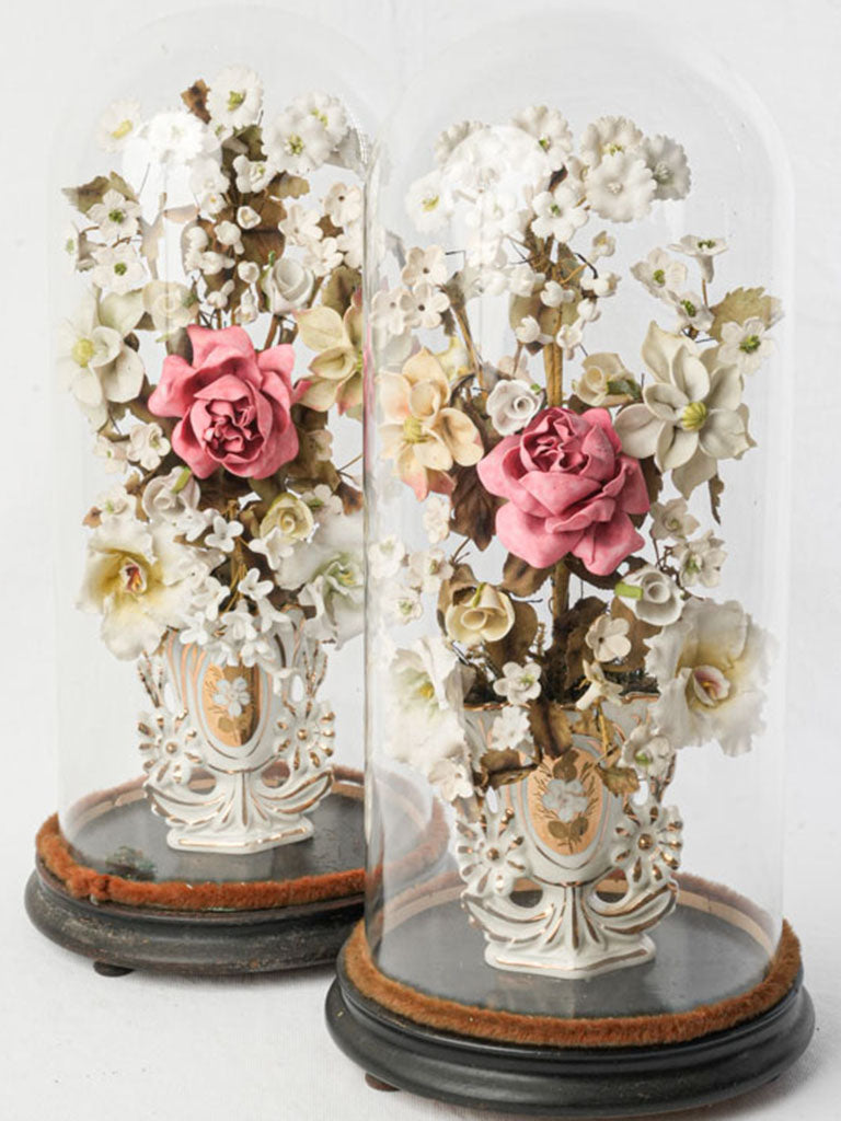 Antique French porcelain floral domes