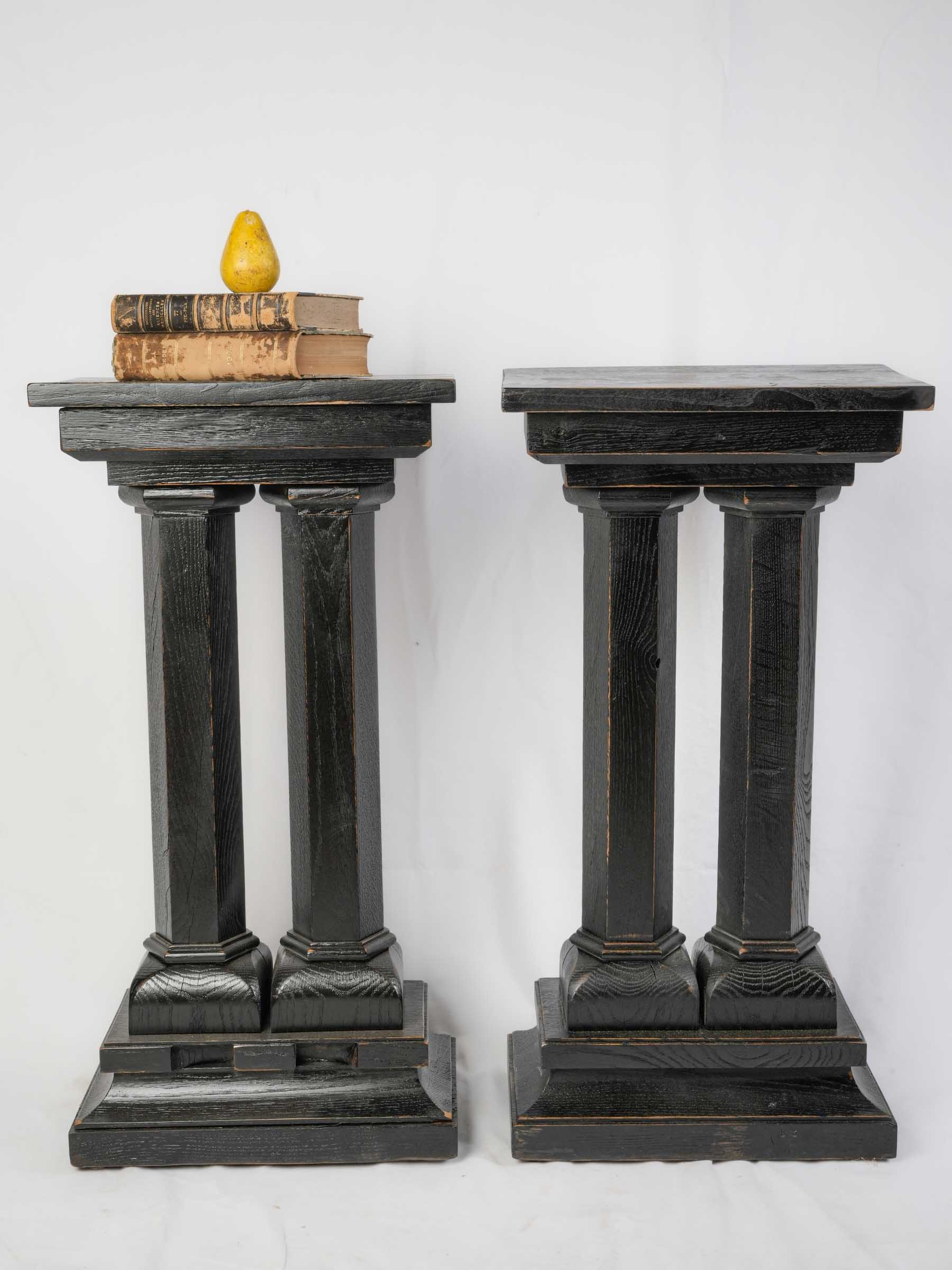 Pair of Elegant French Art Deco Ebonized Oak Pedestals, 1930s - 35½"