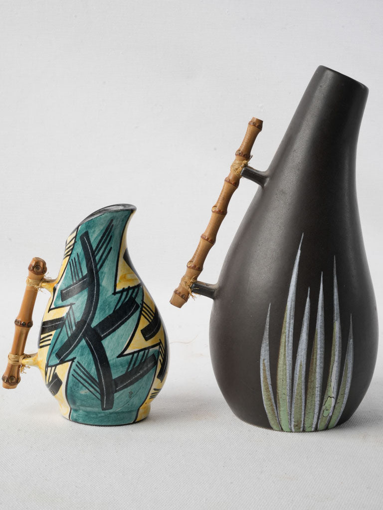 Vintage ceramic pitchers bamboo handles