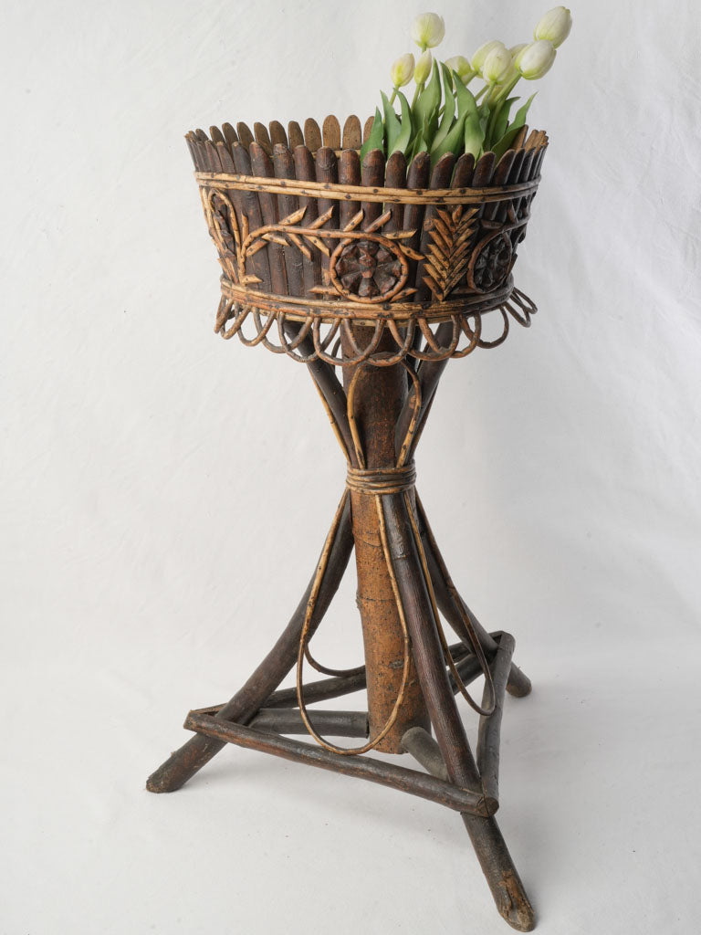 19th-Century French Folk-Art Hazelwood Plant Stand - 30¼"
