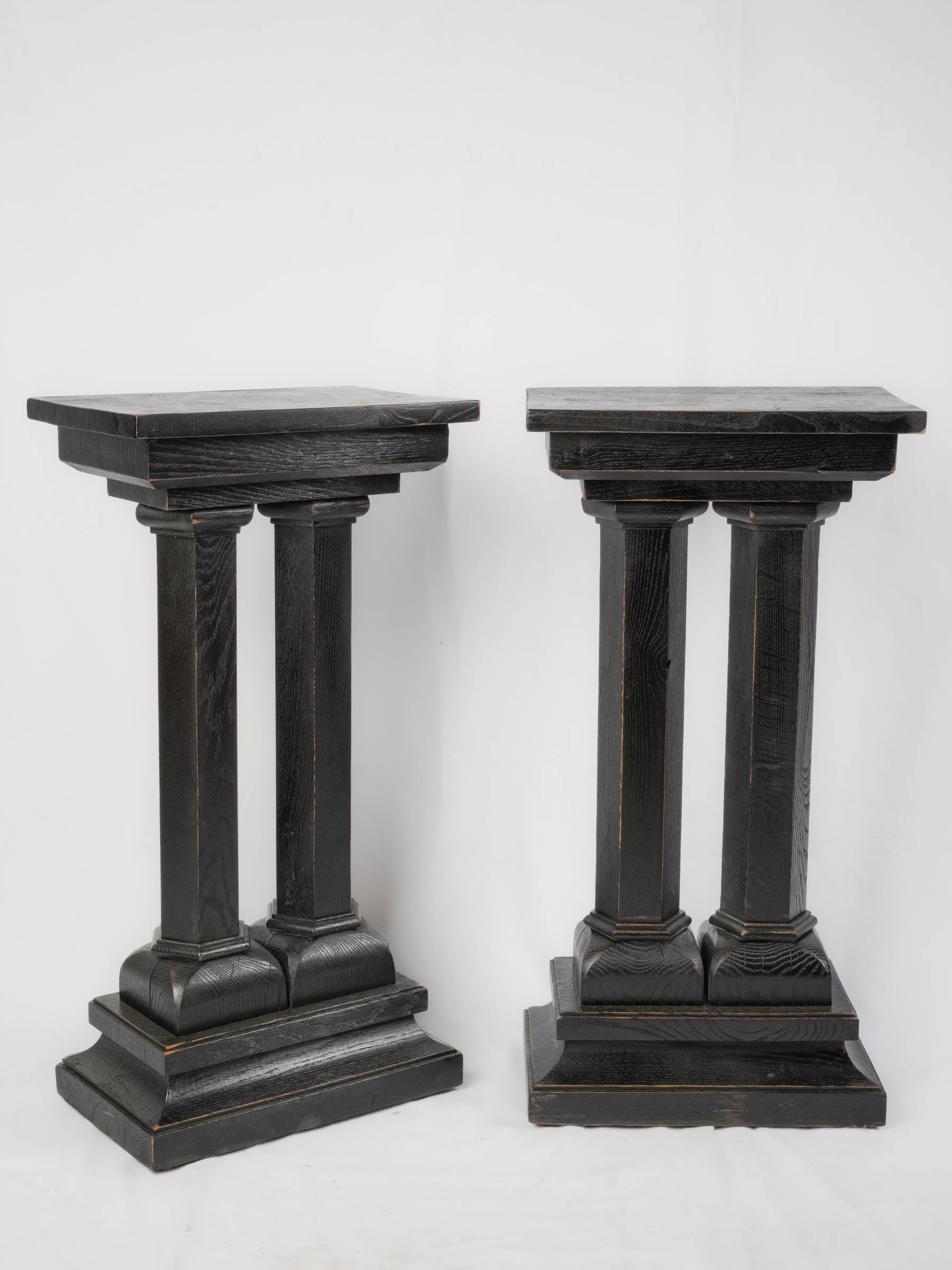 Pair of Elegant French Art Deco Ebonized Oak Pedestals, 1930s - 35½"