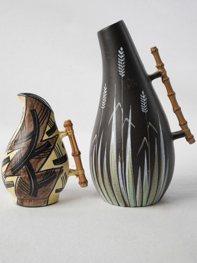 Textured bamboo handle ceramic vases