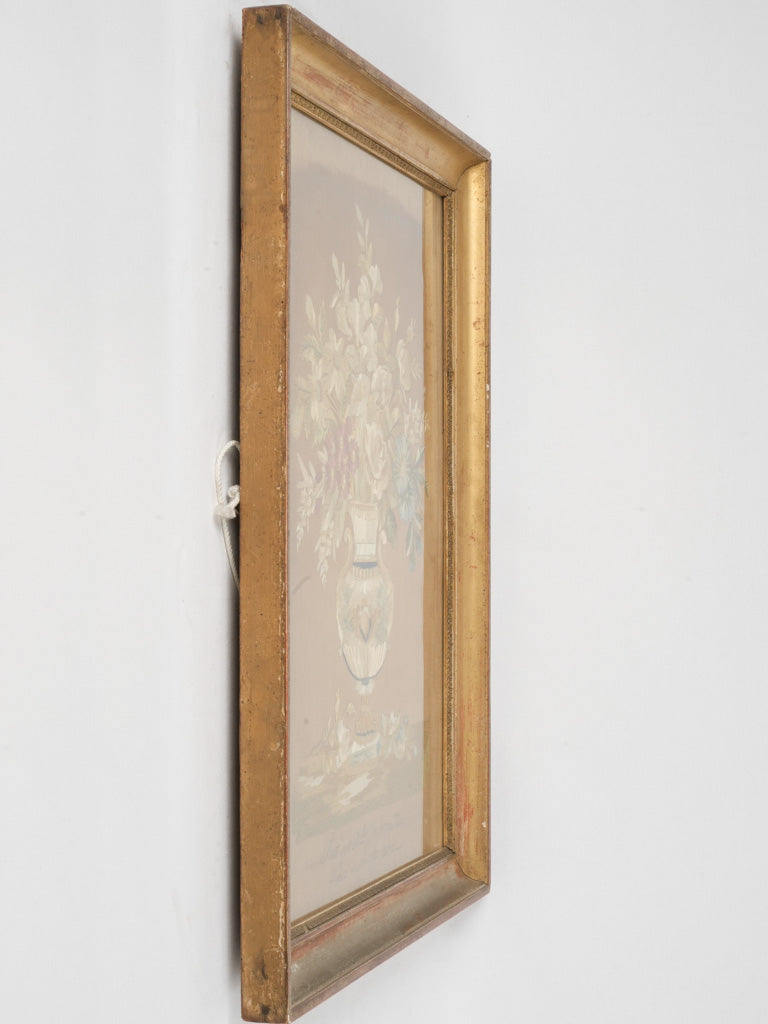 Dedication inscribed antique framed tapestry