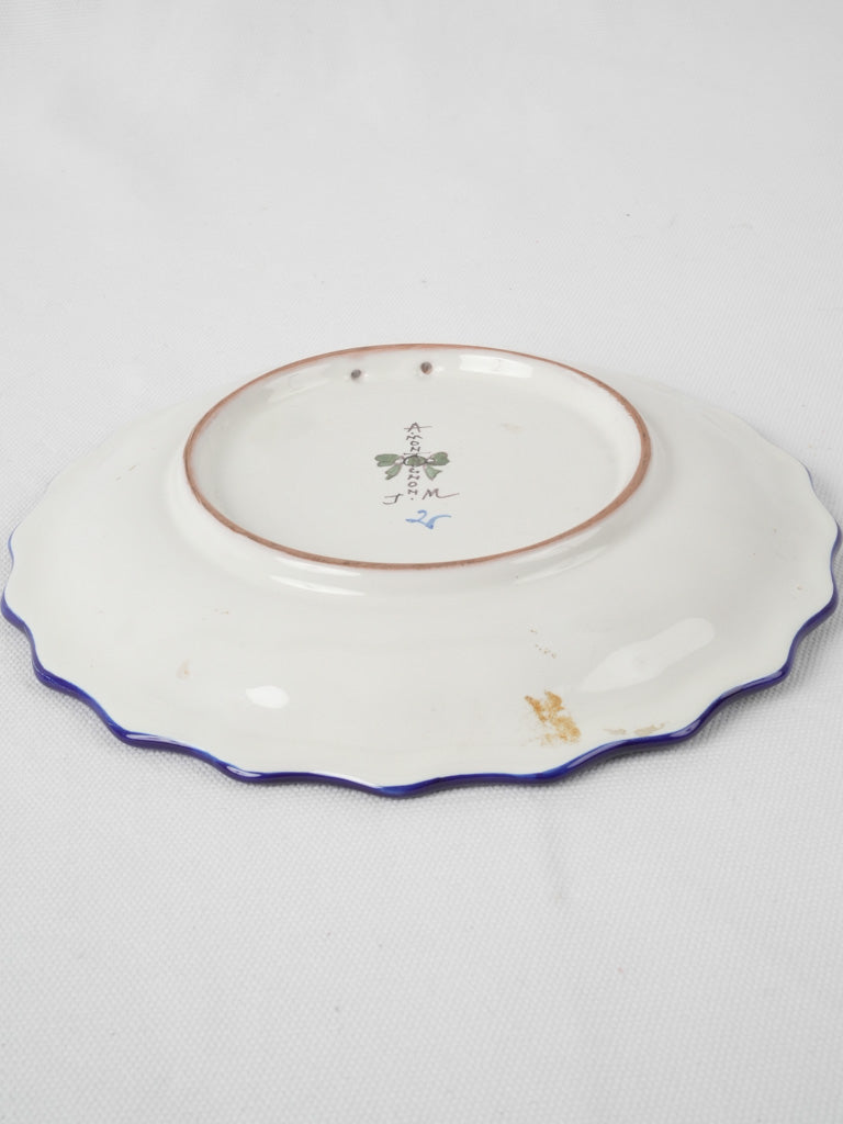 Blue glazed vintage Montagnon earthenware plate