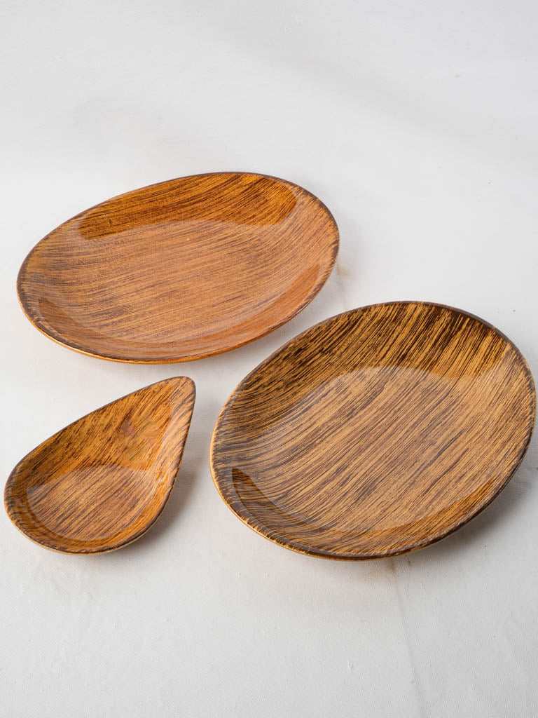 Rustic amber faux bois dishes