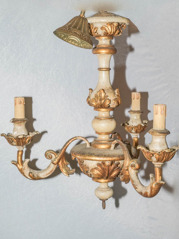Small 3 arm wooden chandelier - gilded - 19" x 16½"