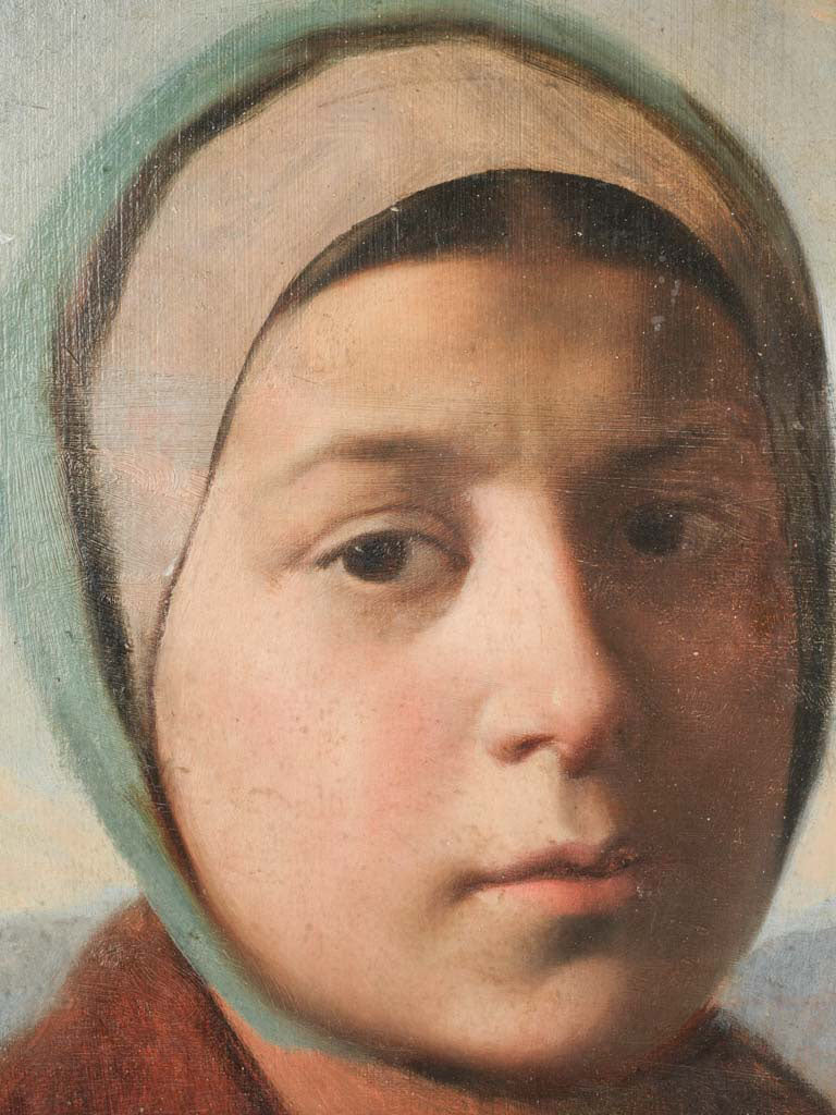 Oil on Paper Portrait of a Young Woman Against a Mountain Landscape - 15¾" x 12¼"