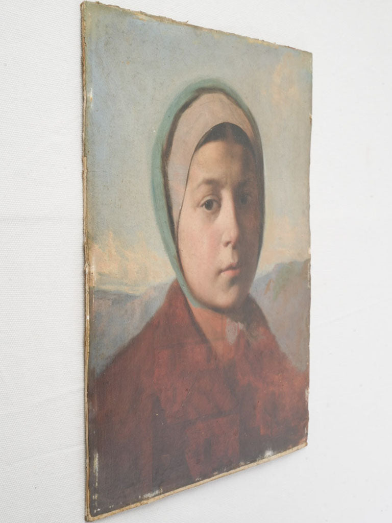 Oil on Paper Portrait of a Young Woman Against a Mountain Landscape - 15¾" x 12¼"