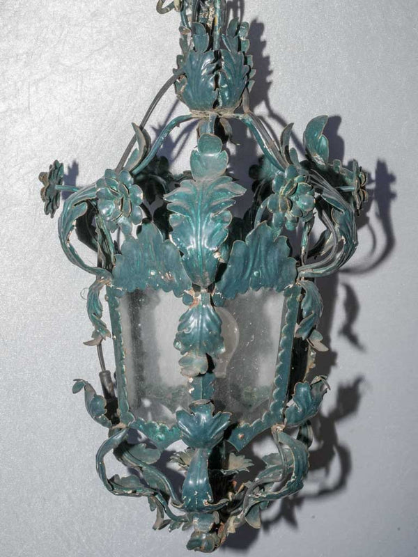 Antique Italian lantern - dark teal 20" x 11¾"