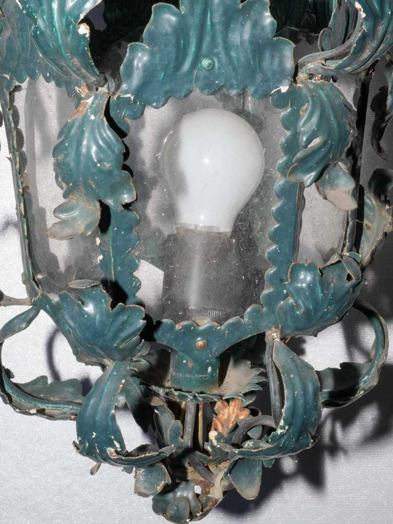 Italian flower-themed teal lantern