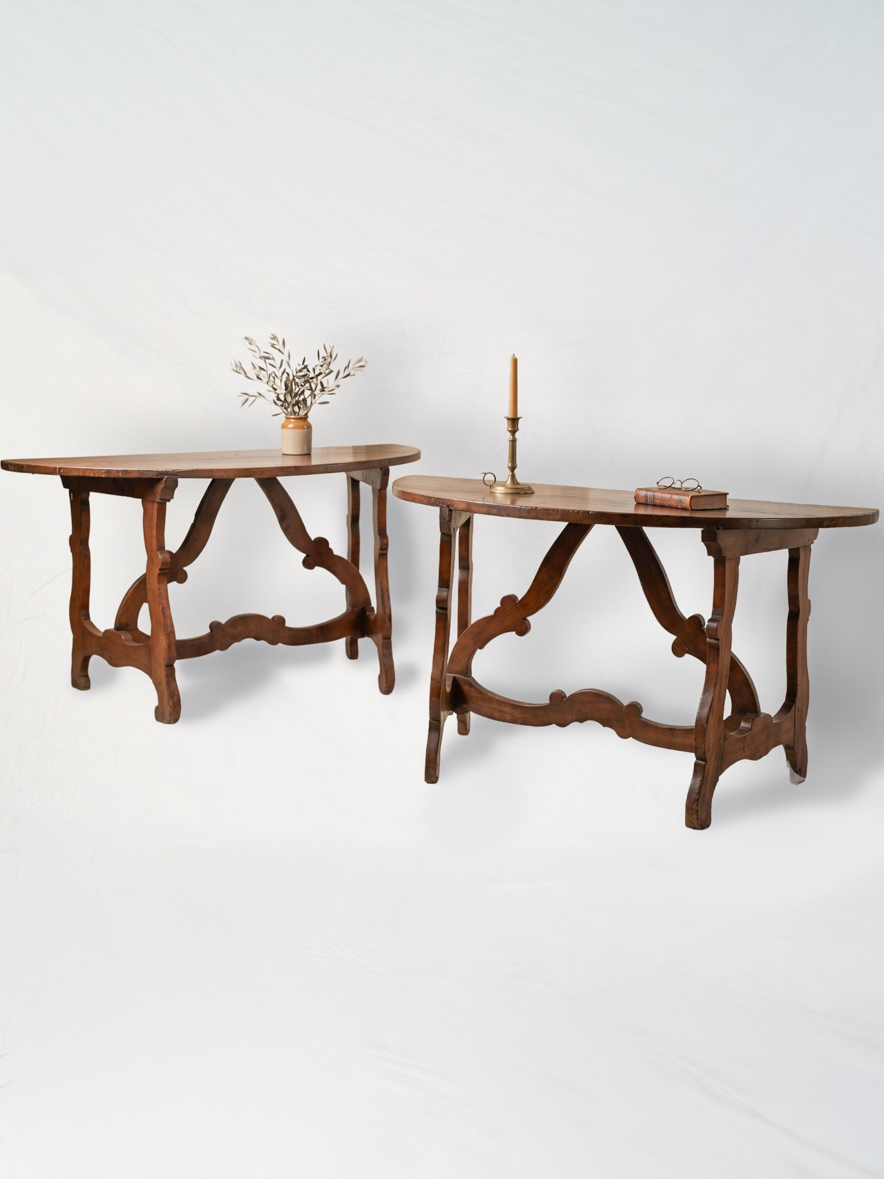 Pair of Italian Baroque Demilune Consoles/ Center Table, Late 17th Century