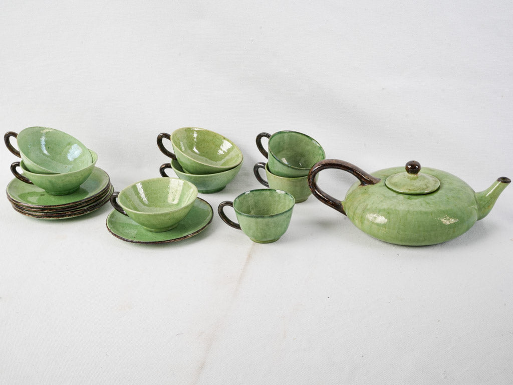 Green glazed French pottery set