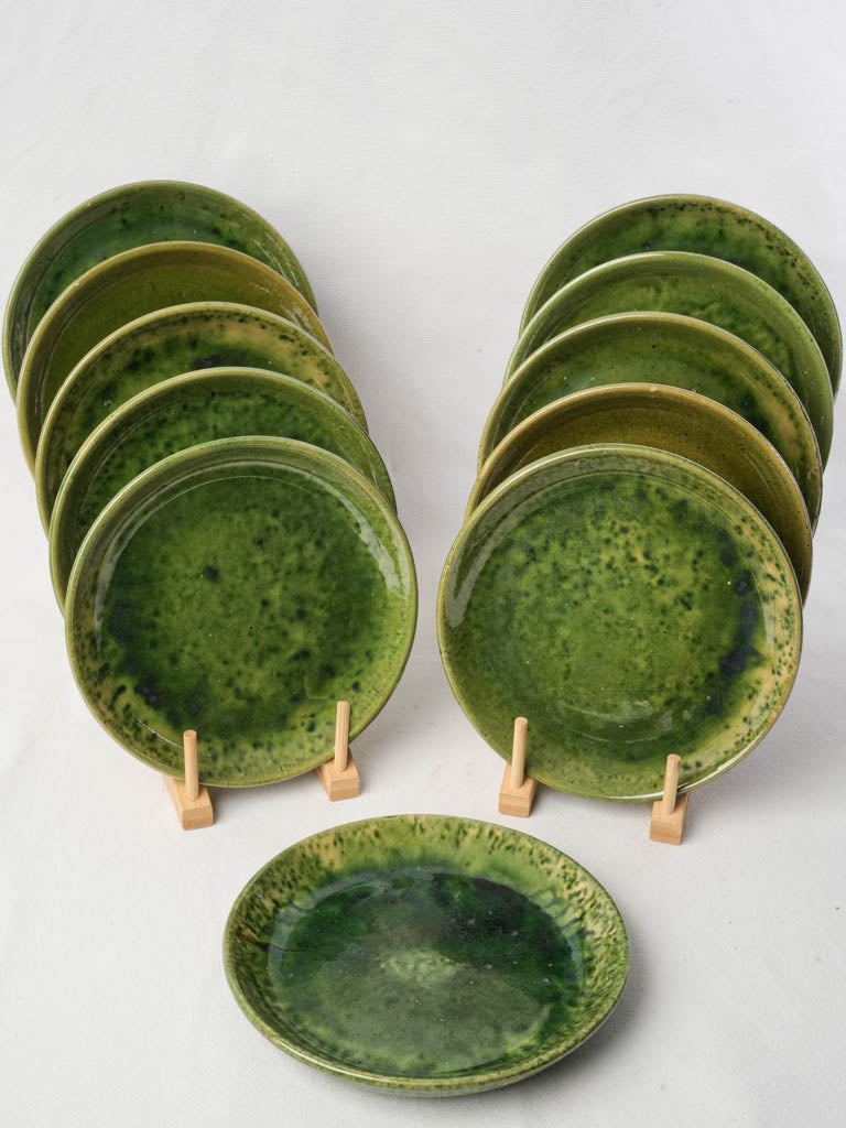 Mid 20th Century Set of Eleven Provençal Green Glazed Ceramic Plates - 8¾"