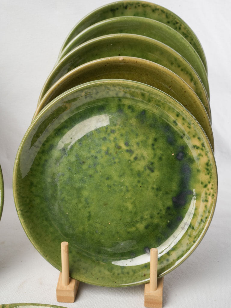 Mid 20th Century Set of Eleven Provençal Green Glazed Ceramic Plates - 8¾"