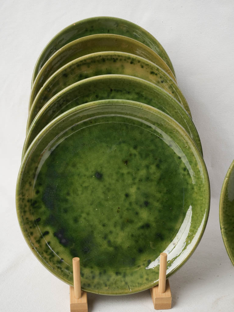 Mid 20th Century Set of Eleven Provençal Green Glazed Ceramic Plates - 8¾"