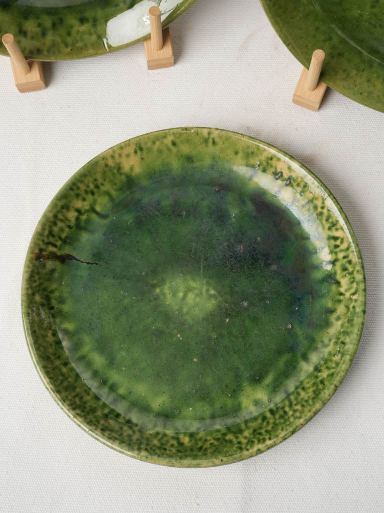 Mid 20th Century Set of Eleven Provençal Green Glazed Ceramic Plates - 8¾"