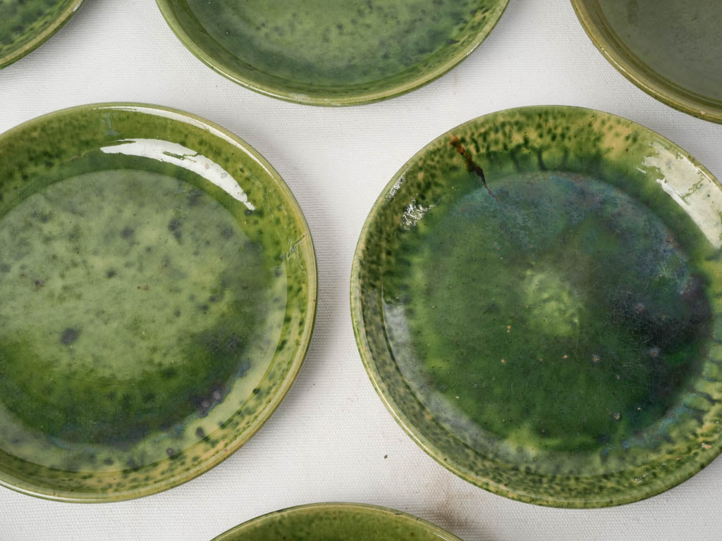 Mid 20th Century Set of Eleven Provençal Green Glazed Ceramic Plates - 8¾"