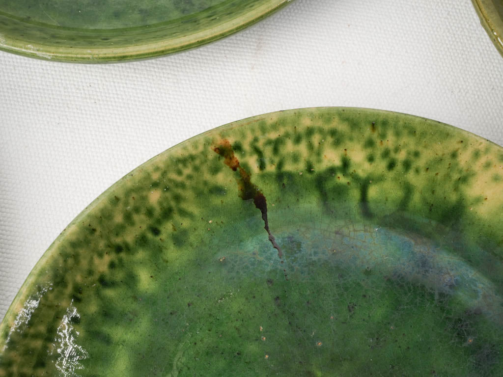 Mid 20th Century Set of Eleven Provençal Green Glazed Ceramic Plates - 8¾"