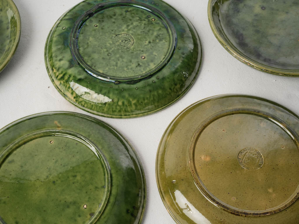 Mid 20th Century Set of Eleven Provençal Green Glazed Ceramic Plates - 8¾"