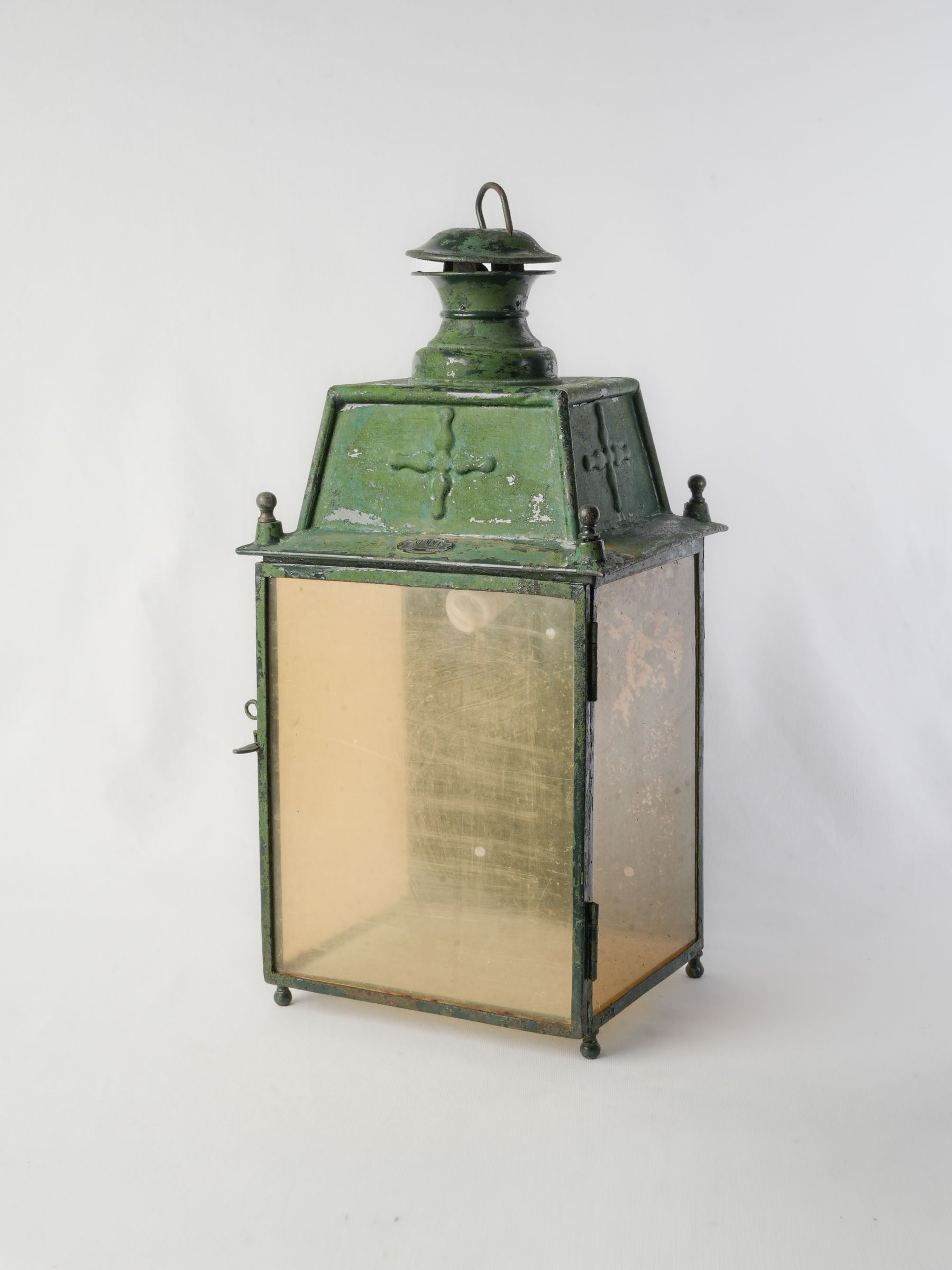 Antique green-painted French lantern