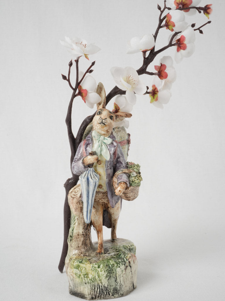 Colorful Easter-themed porcelain bunny sculpture