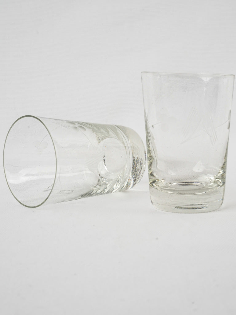 Small 1950s juice glasses with cherries