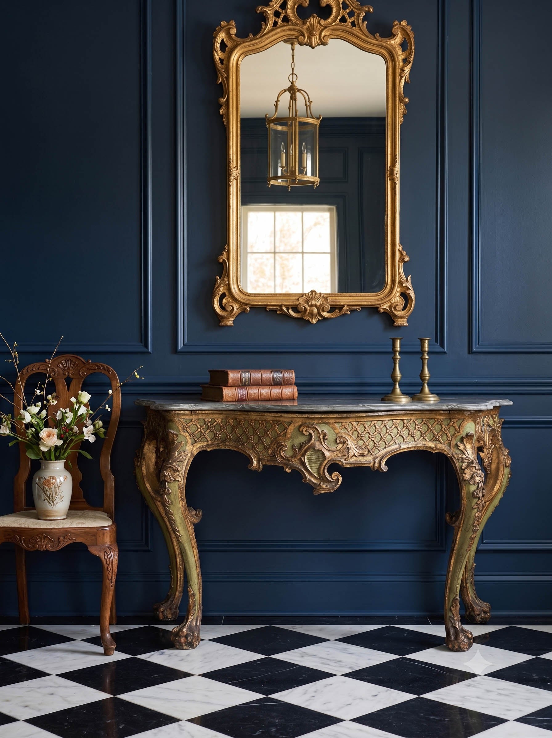 Striking Venetian Green-Lacquered and Gilt Rococo Console Table, 18th Century - 35"x 60¼"