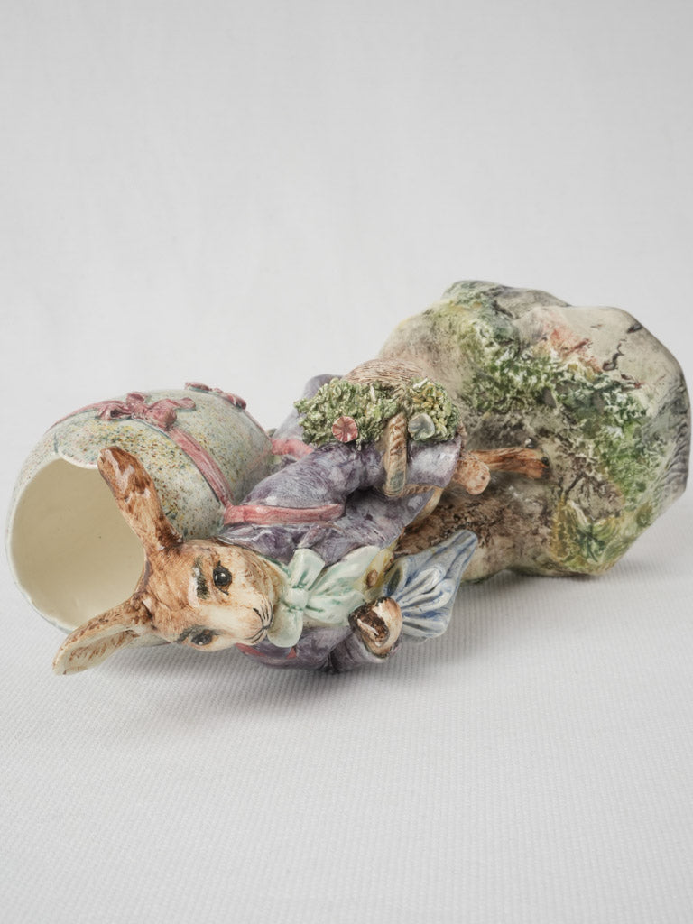 Cheerful, hand-painted porcelain bunny sculpture