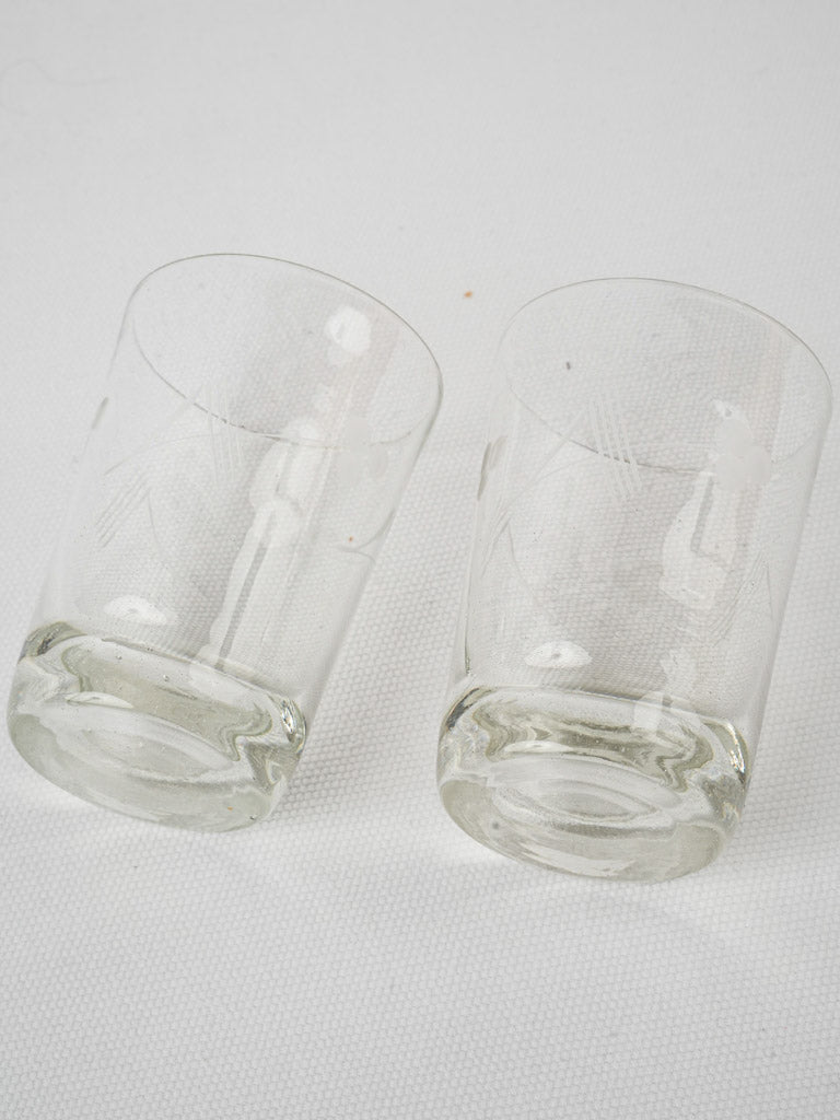 Retro cherry-etched vintage glass tumblers