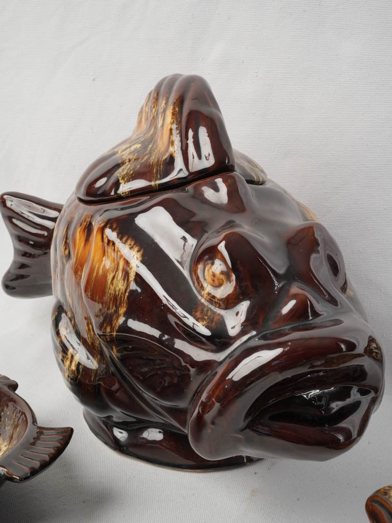 Whimsical Mid-Century Vallauris Fish-Form Bouillabaisse Set for 5