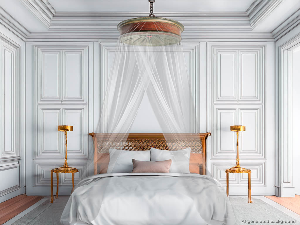 Patinated wood bed canopy