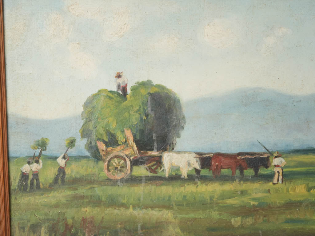 Italian Pastoral Landscape with Oxen and Hay Cart Dated 1958- 15" x 19"