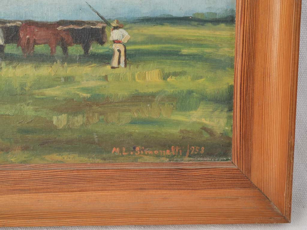 Italian Pastoral Landscape with Oxen and Hay Cart Dated 1958- 15" x 19"