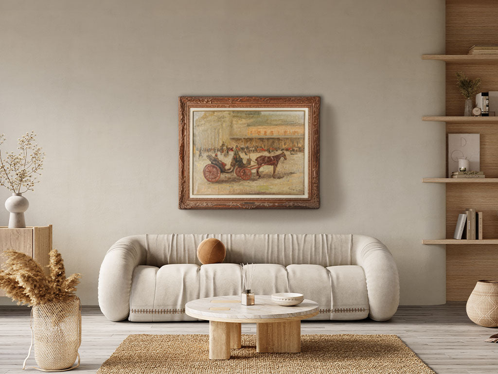 Antique framed street scene canvas