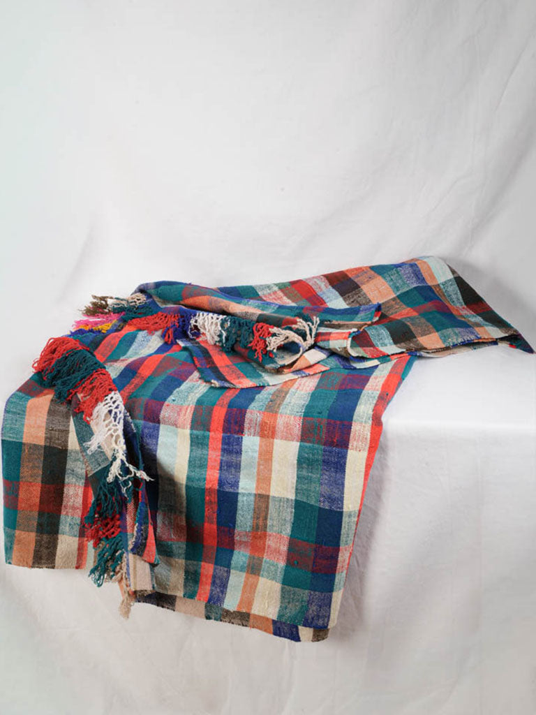 Vintage Moroccan plaid haik textile