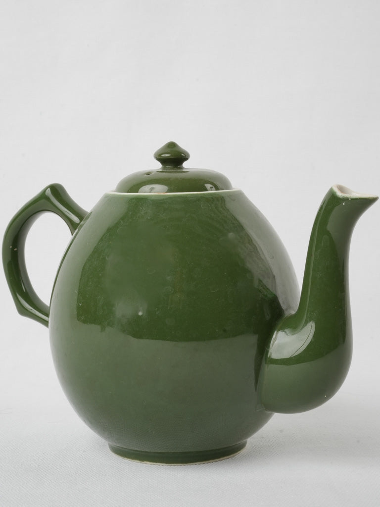 Vintage dark green glazed ceramic teapot