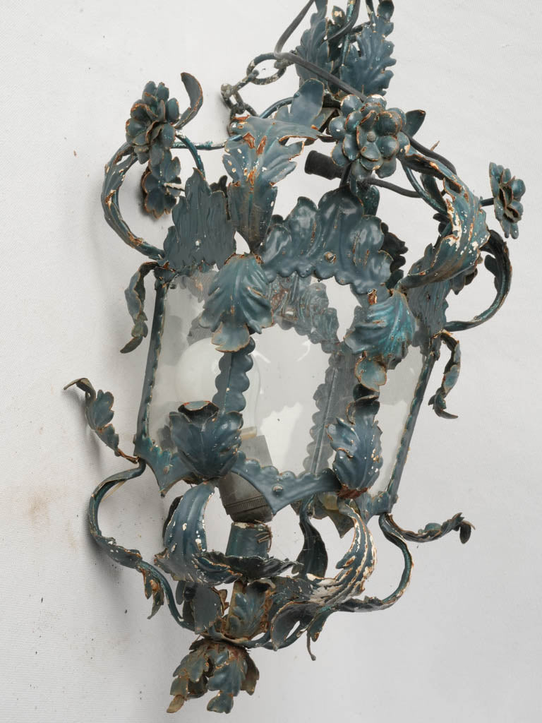 Vintage teal enamel hanging lantern