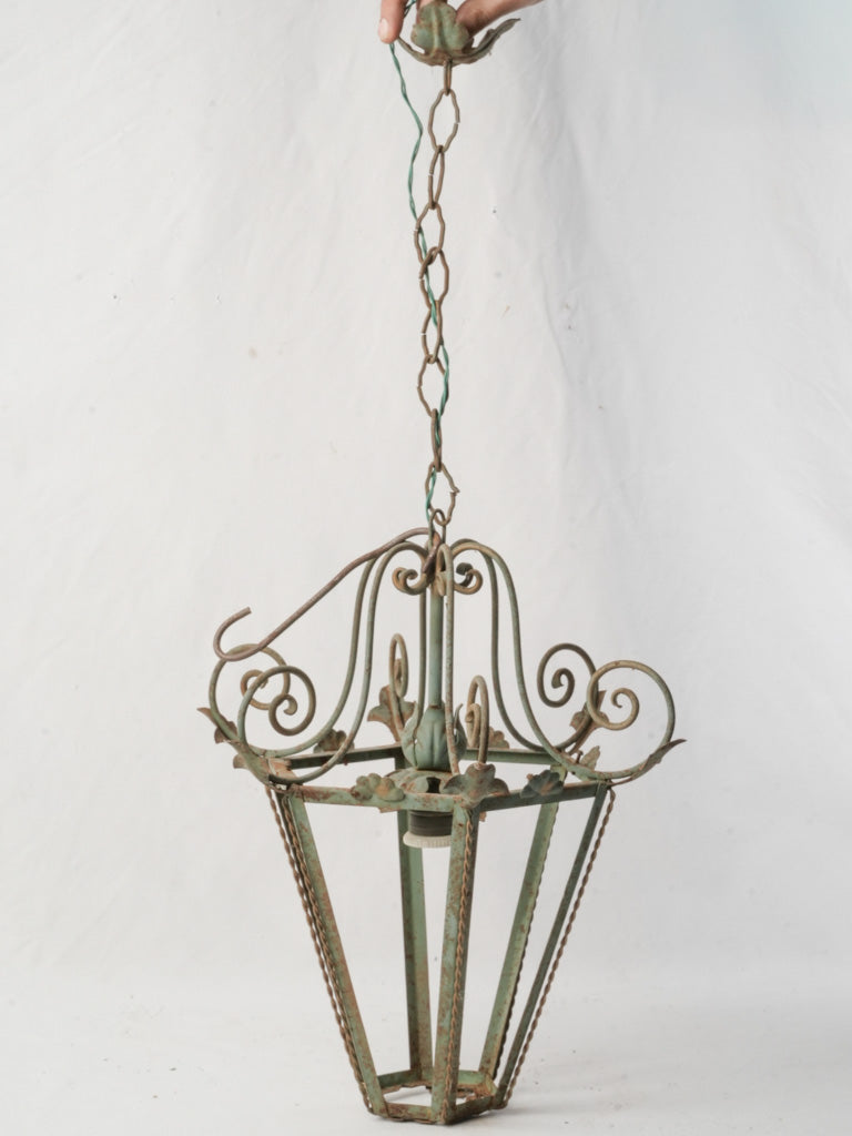 Verdigris green wrought iron lantern