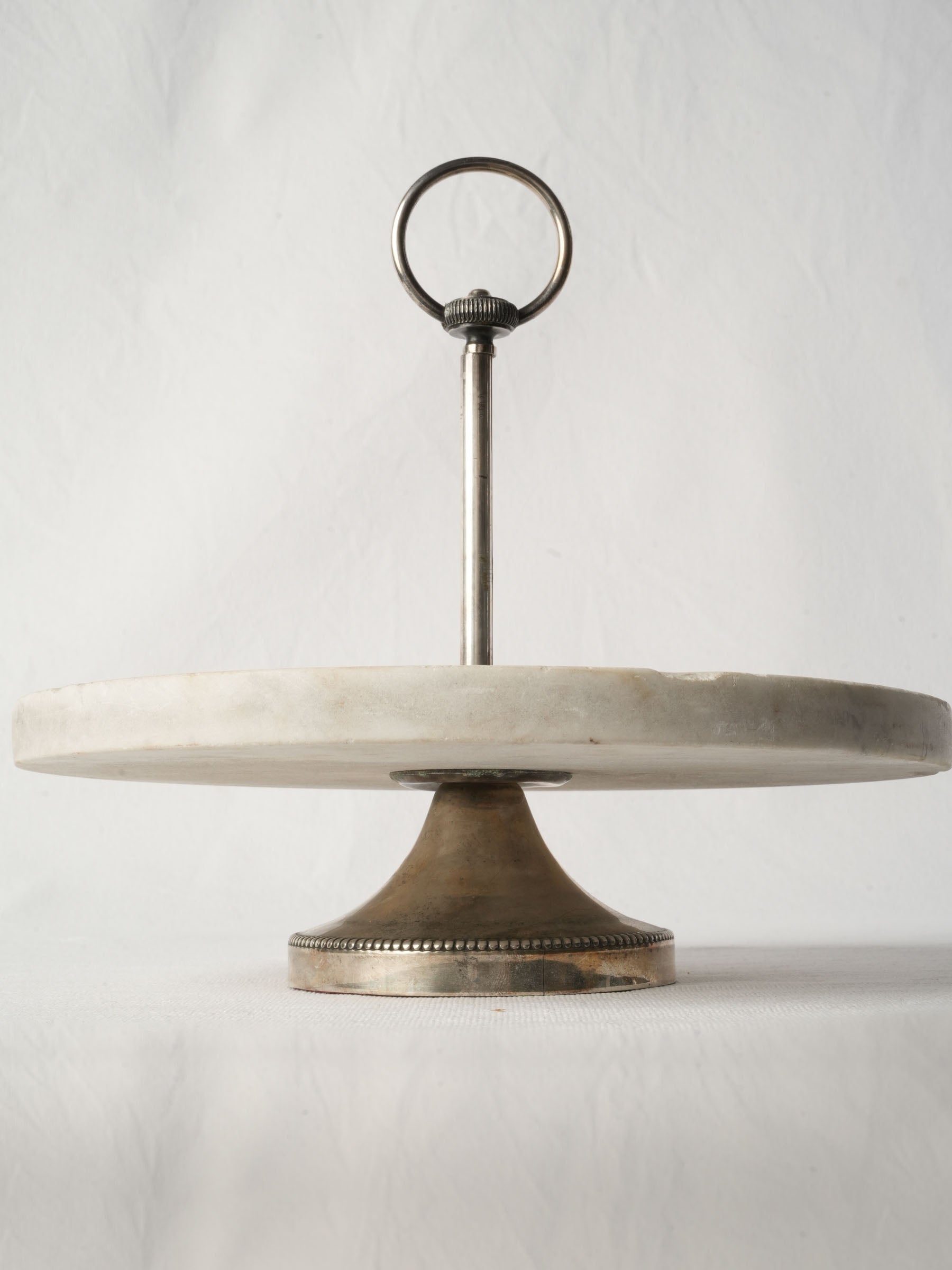 French Marble and Silver-Plated Rotating Serving Stand, Early 20th Century - 9" x 11½"