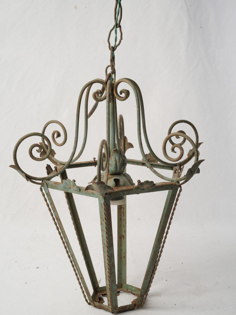Patinated floral collar iron lantern