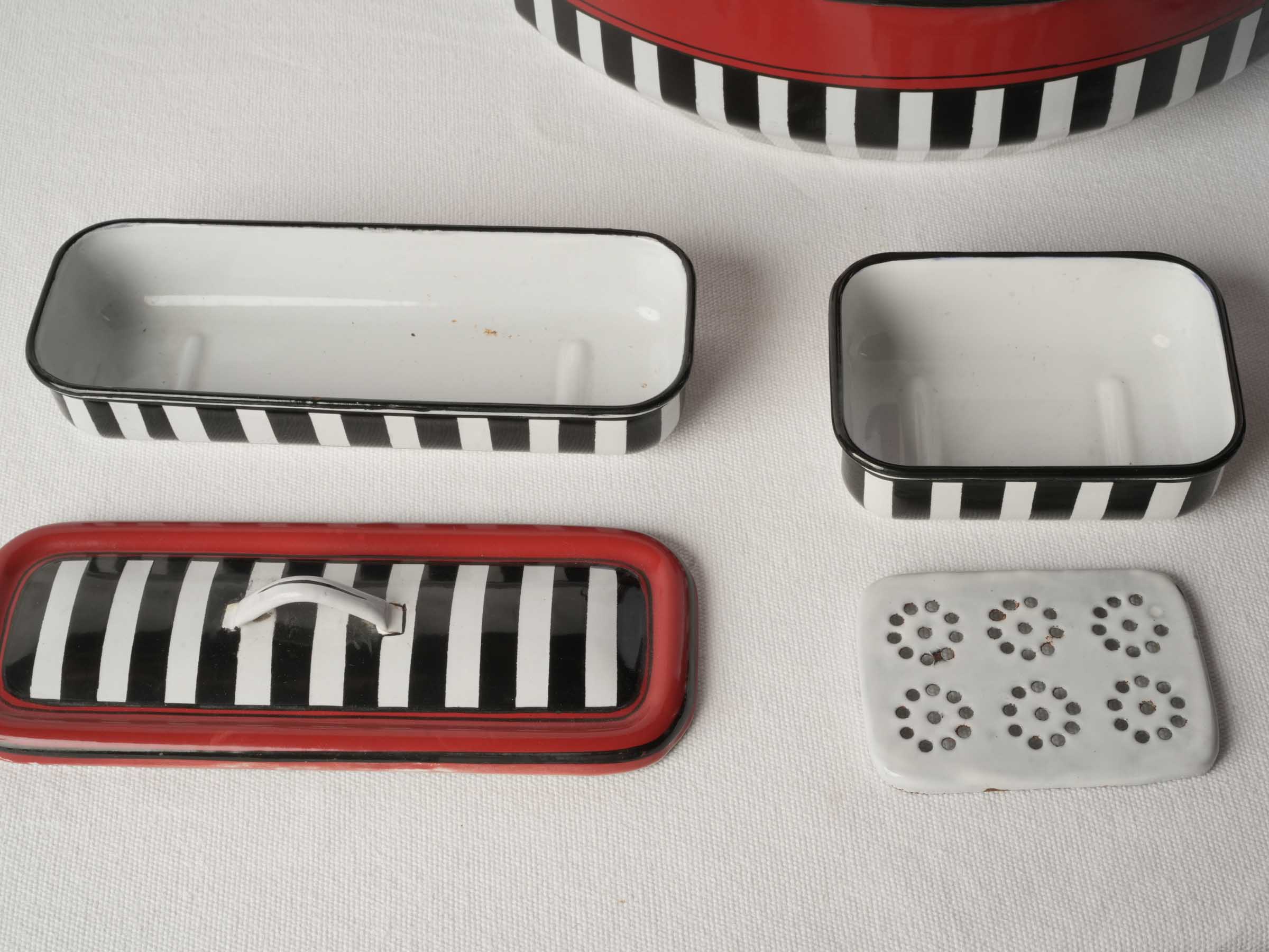 Striking Art Deco Striped Enameled Metal Wash Set