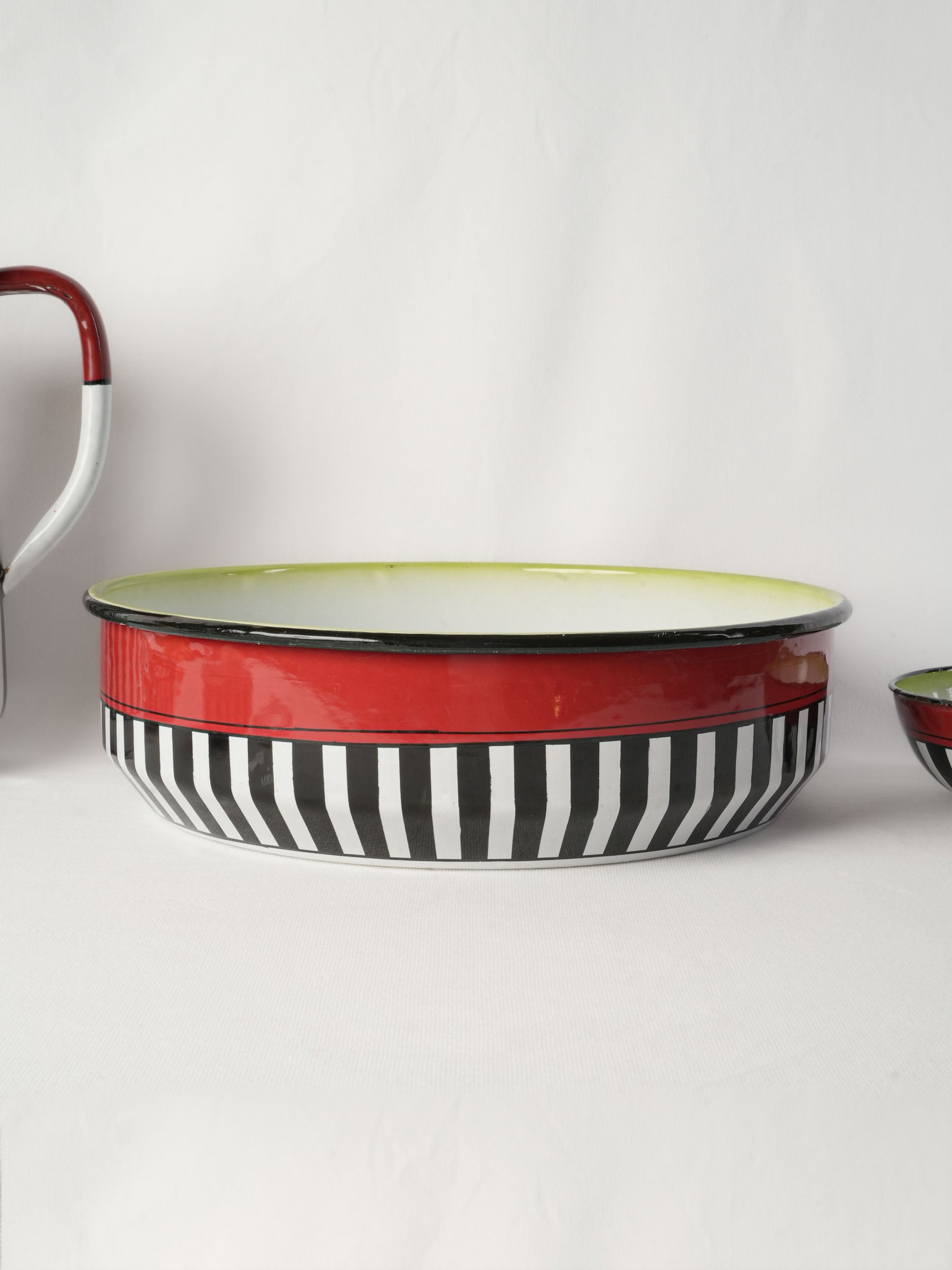 Striking Art Deco Striped Enameled Metal Wash Set