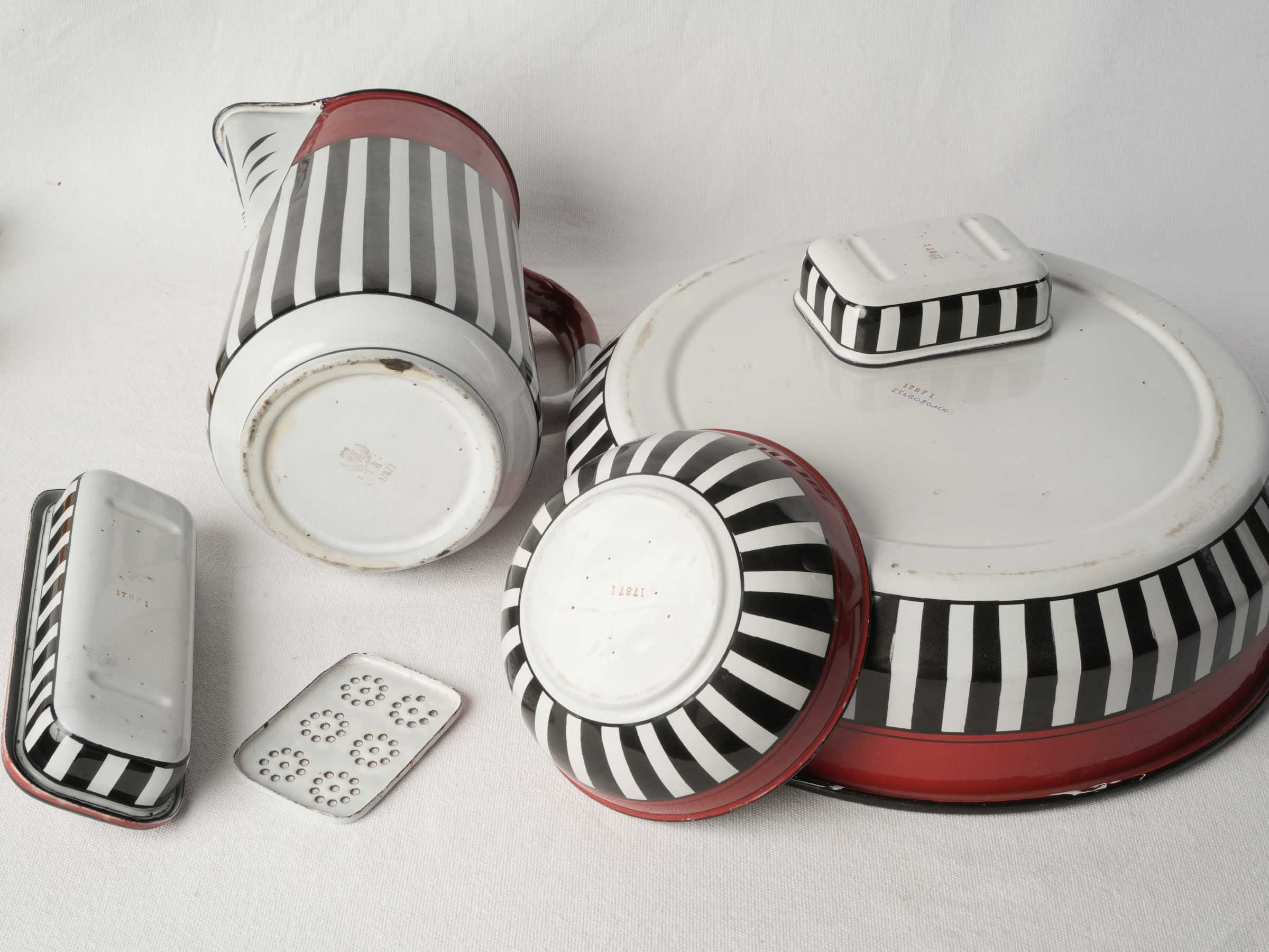 Striking Art Deco Striped Enameled Metal Wash Set