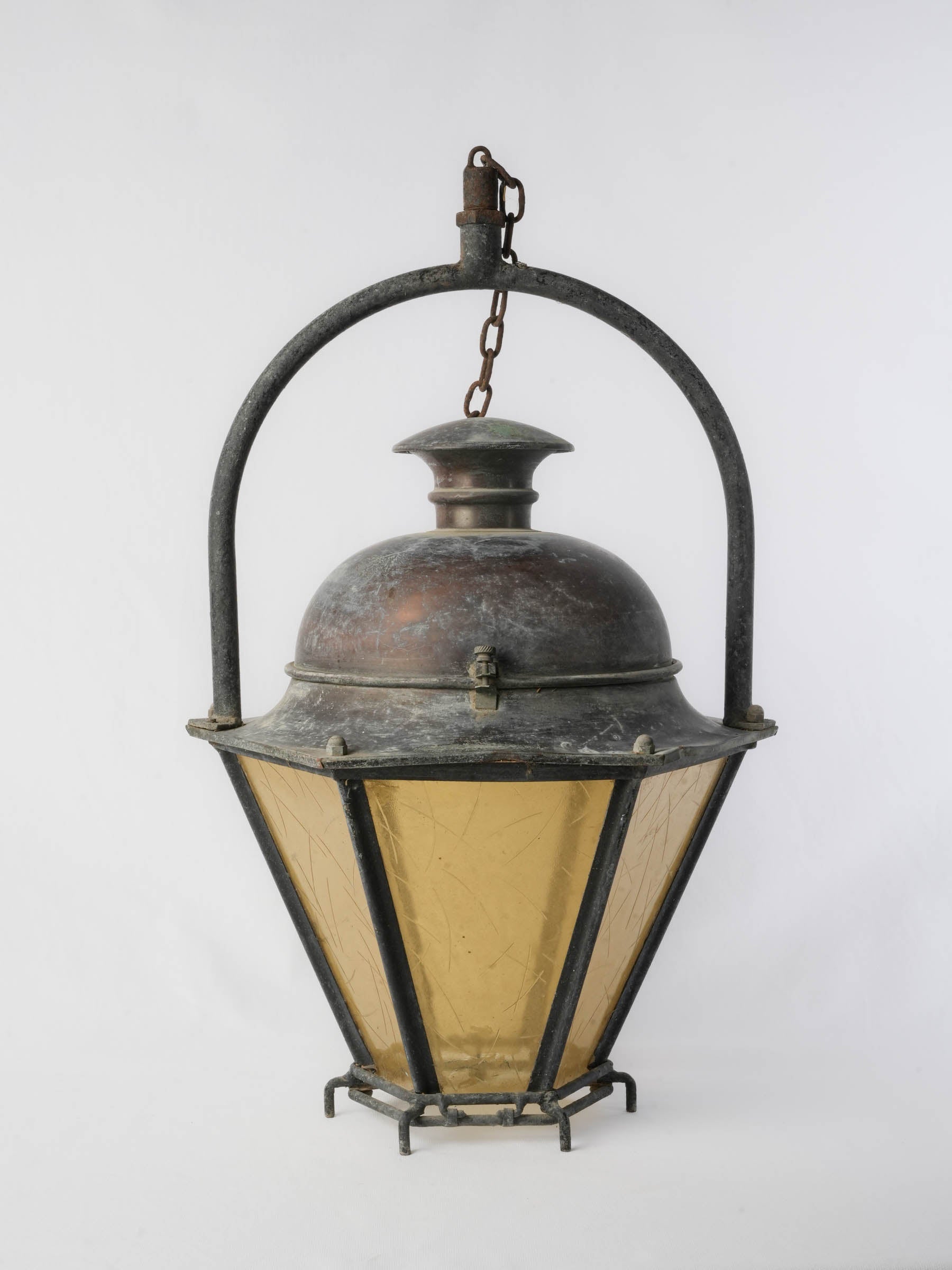 Elegant patina-finished industrial lantern
