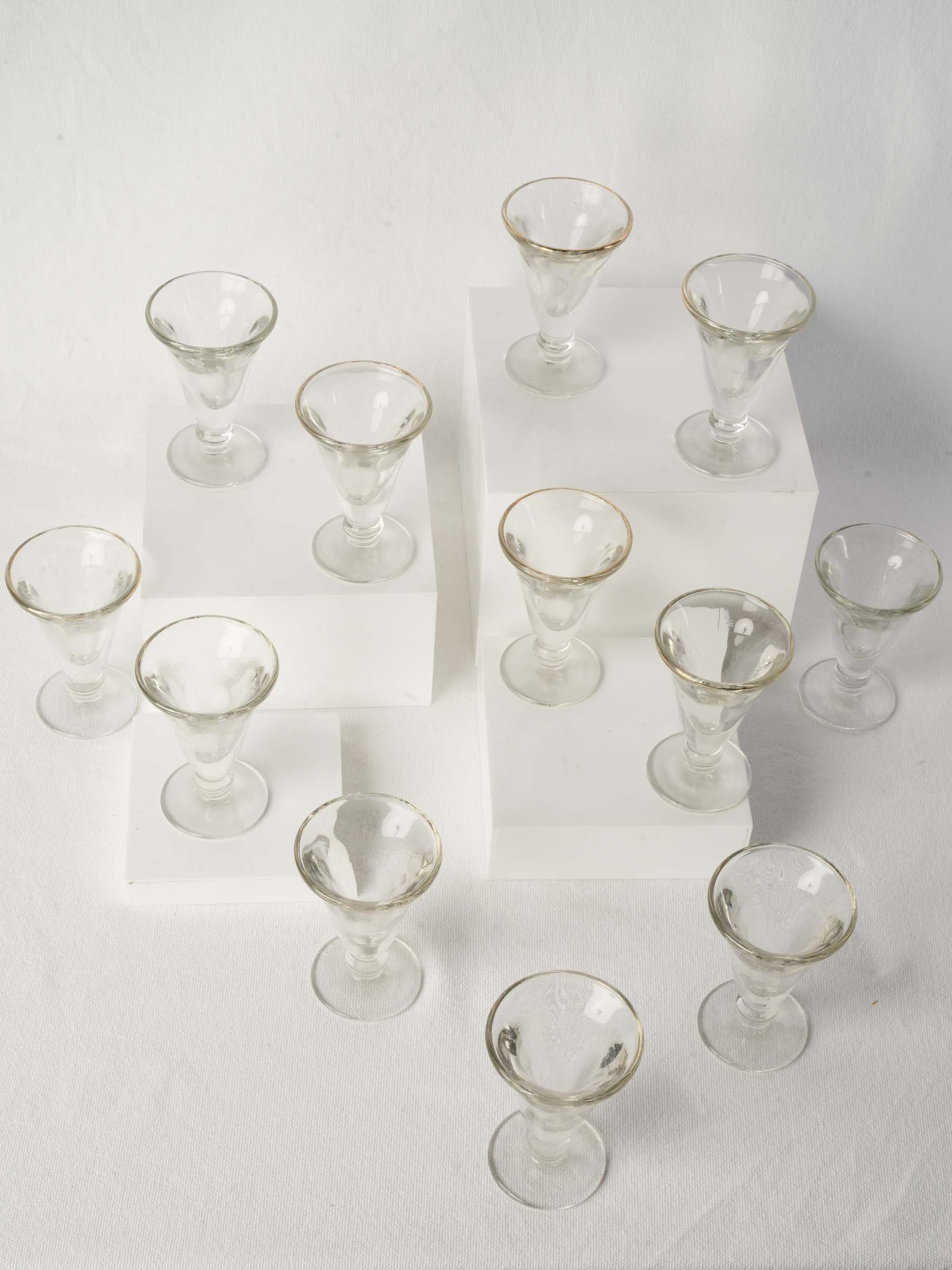 Set of Twelve Antique French Bistro Stem Glasses C. 1900 - 4¾"