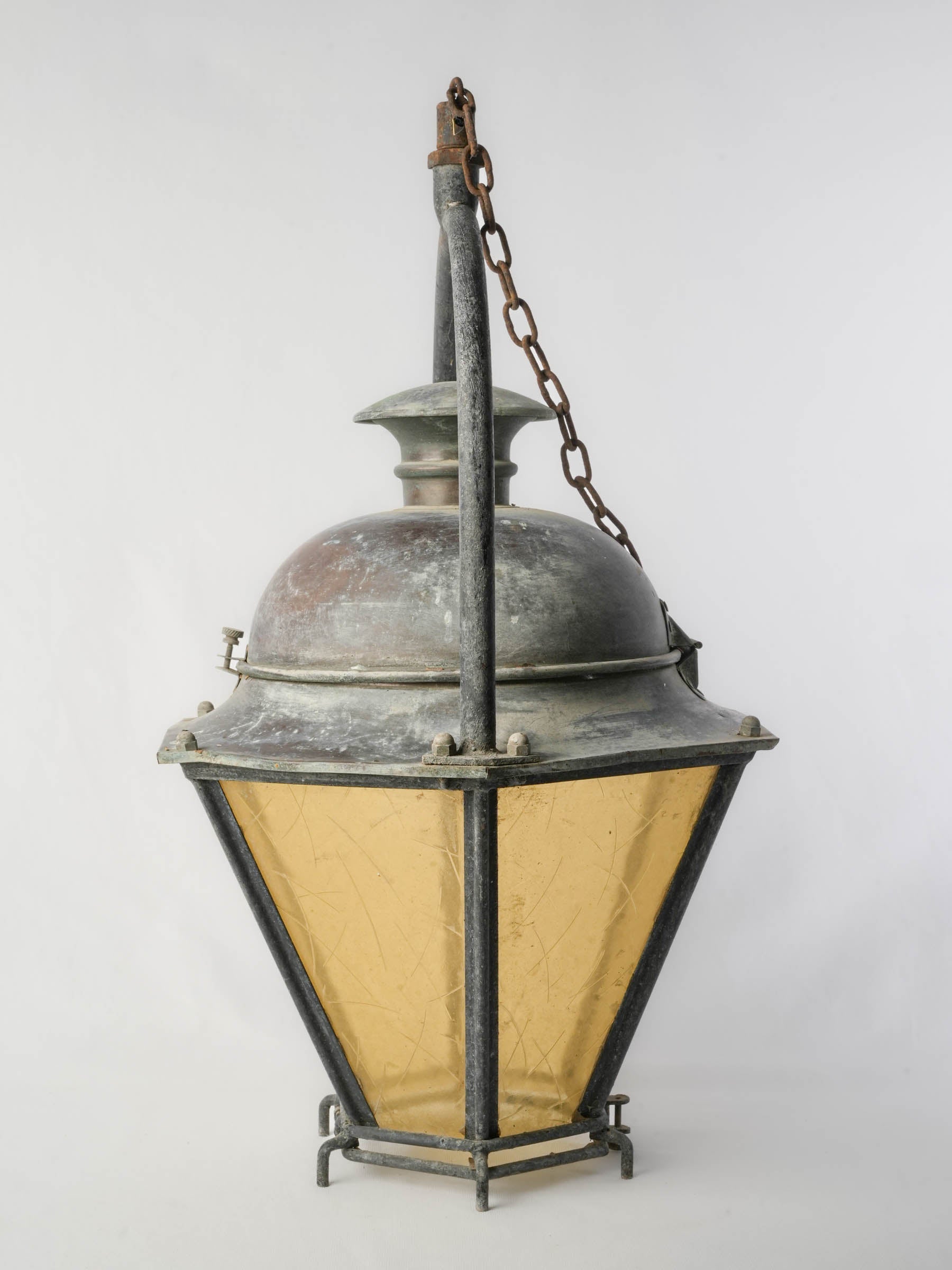 Amber-accented rustic exterior lantern